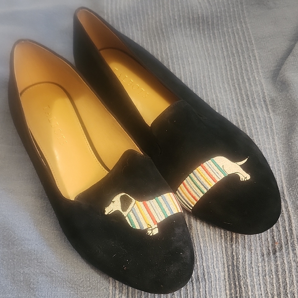 Talbot's navy suede Loafers with Colorful Dachshund Embroidery